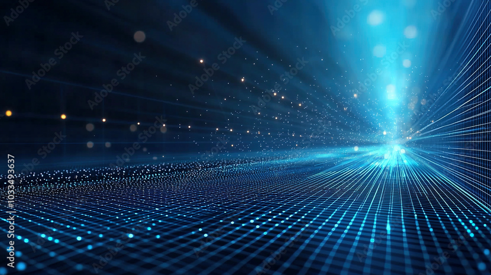 Fototapeta premium Blue particle data fiber background 