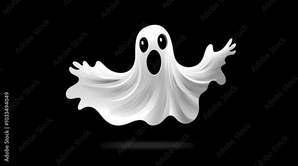 Cartoon ghost character with a surprised expression and floating appearance. Cartoon ghost character with a surprised expression and floating appearance.