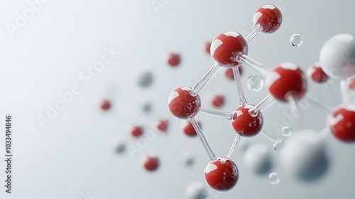 Red Spheres Connected by Transparent Rods in a Molecular Structure