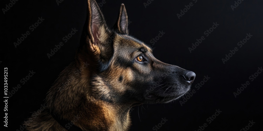 Portrait of a German Shepherd dog facing to the right. Portrait of a German Shepherd dog facing to the right.