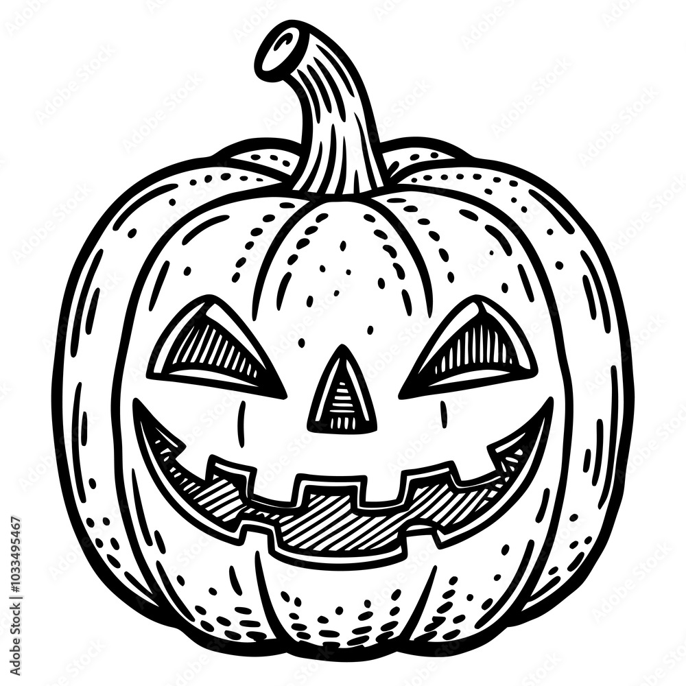 Fototapeta premium Line drawing, jack-o'-lantern, illustration