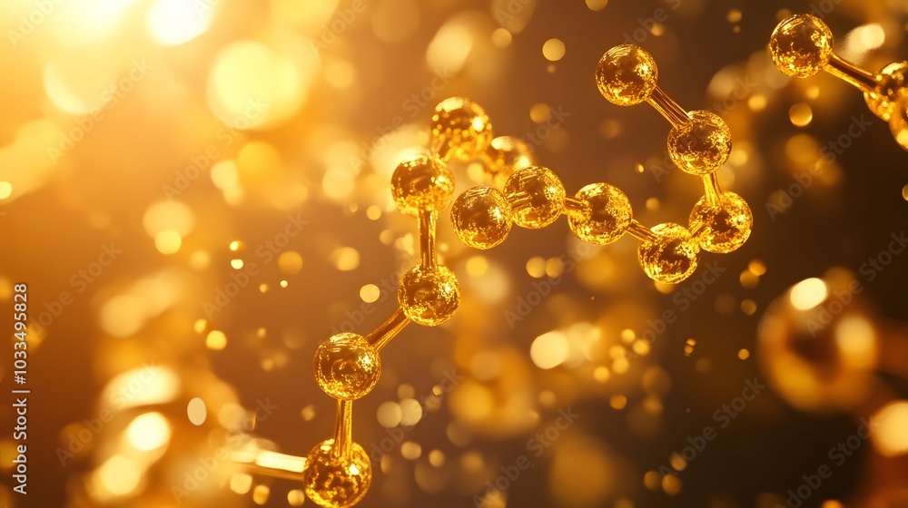 Golden Molecular Structure with Bokeh Lights Golden Molecular Structure with Bokeh Lights