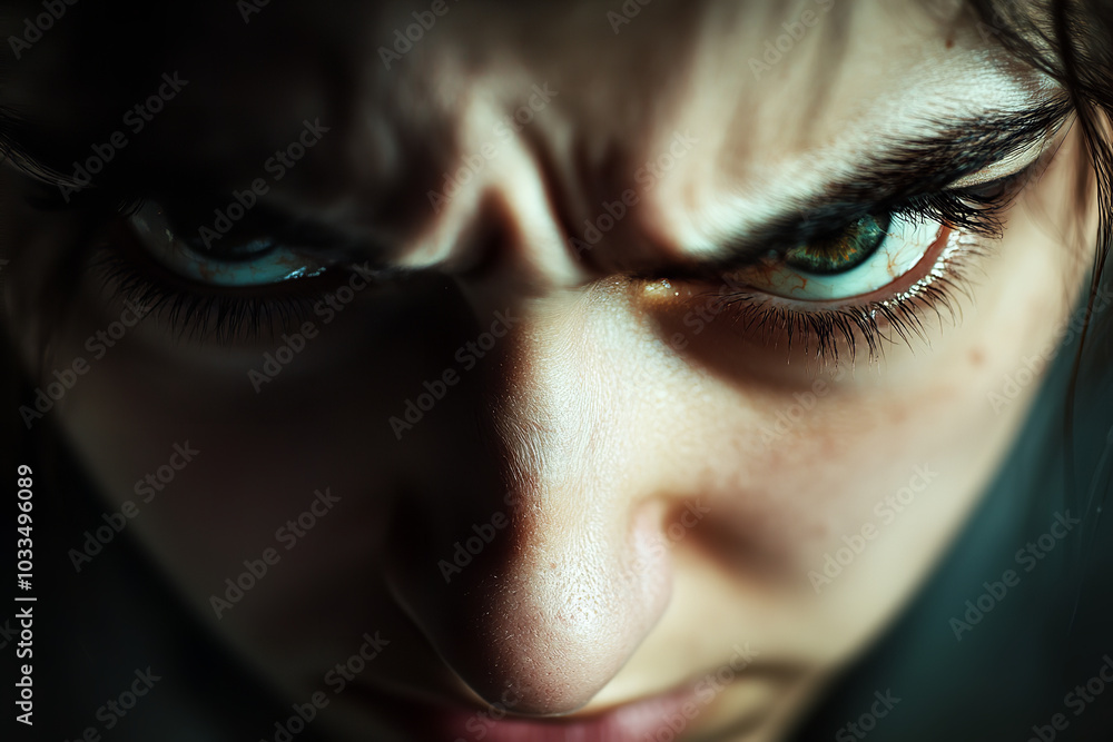 Intense Expression of Anger on Minimalist Stark Background Intense Expression of Anger on Minimalist Stark Background