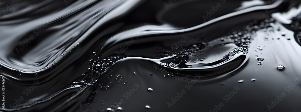 A close-up of the dark, glossy surface of a black liquid with smooth curves and ripples A close-up of the dark, glossy surface of a black liquid with smooth curves and ripples
