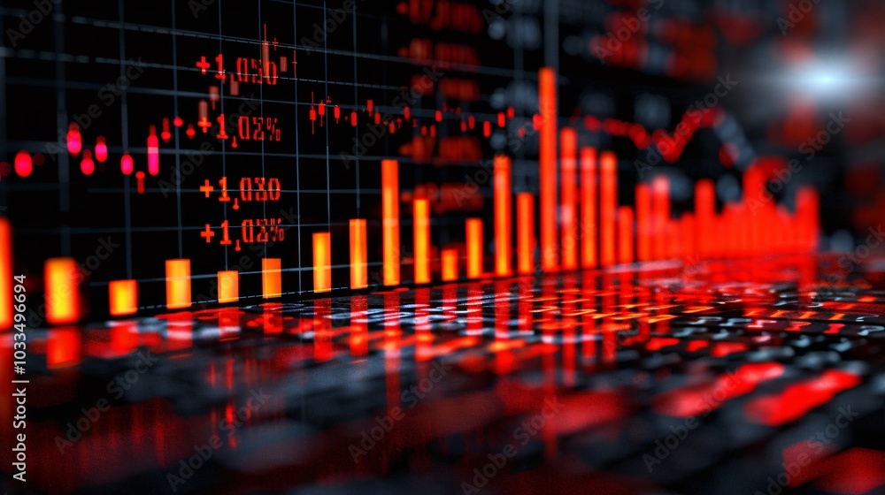 A dynamic candlestick chart displaying fluctuations in stock market data, illustrating trends and price movements. This image highlights the volatility and analysis essential for traders and investors A dynamic candlestick chart displaying fluctuations in stock market data, illustrating trends and price movements. This image highlights the volatility and analysis essential for traders and investors