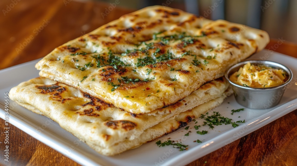Delicious Golden Flatbread with Butter and Herbs Delicious Golden Flatbread with Butter and Herbs