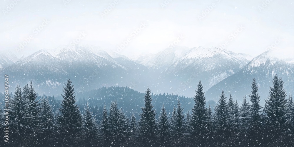 View from the summit of the mountains covered in snow. Winter scenery featuring a fir forest following a snowfall. View from the summit of the mountains covered in snow. Winter scenery featuring a fir forest following a snowfall.