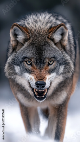 Lone Wolf Symbolizing Anger in Cold Wilderness - Tense Posture photo