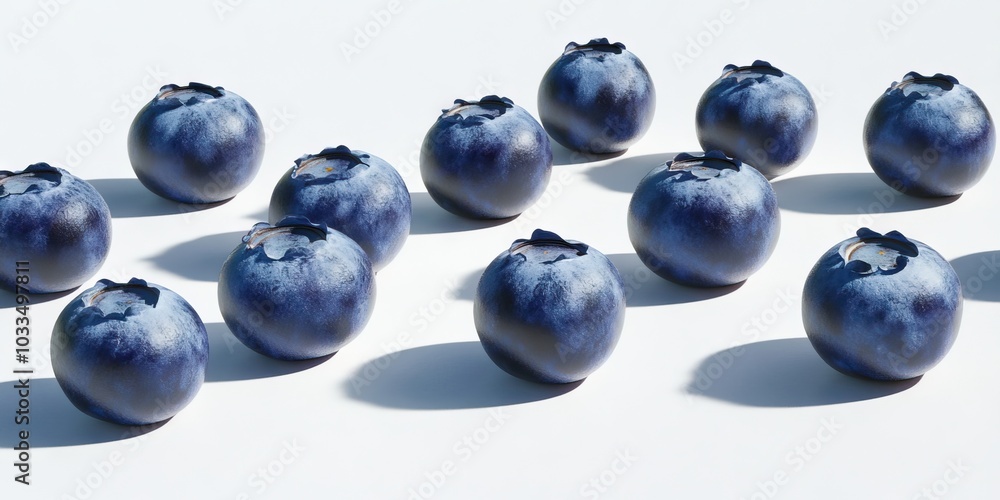 Close-up of isolated blueberries on a white background casting a soft shadow. Ripe, delicious blueberries up close on a light table background. Perfectionism. Close-up of isolated blueberries on a white background casting a soft shadow. Ripe, delicious blueberries up close on a light table background. Perfectionism.