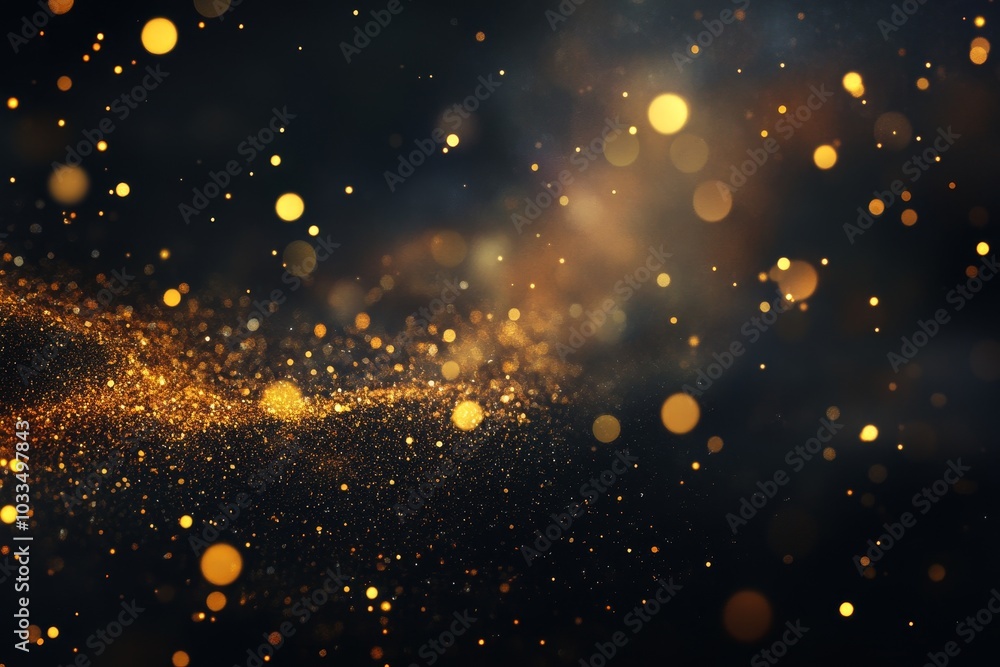 Abstract black and gold background with bokeh lights and glitter. Abstract black and gold background with bokeh lights and glitter.