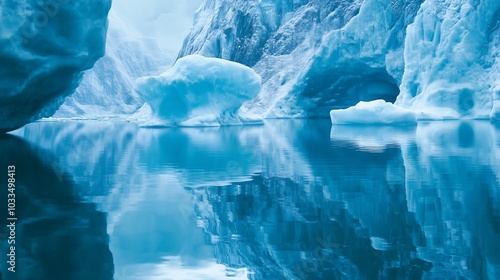 icebergs horizon view calm ocean, stunning landscape wallpaper, blue day