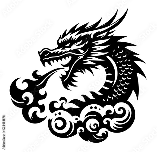 elegant line art illustration of a traditional Chinese dragon, capturing its majestic and intricate form black vector