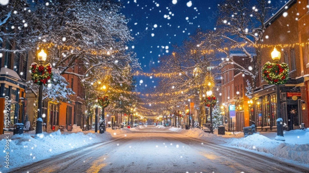 Enchanted Winter Street with Snow and Lights Enchanted Winter Street with Snow and Lights