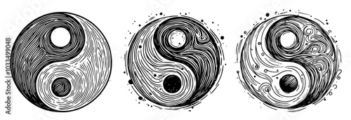  yin yang symbol in black vector line art sketch for balance and harmony design