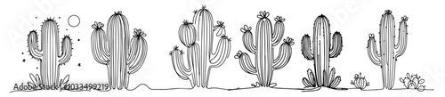 collection of cactus designs in minimal line art style black vector