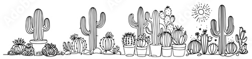 minimalistic monoline cactus illustration in modern line art design black vector