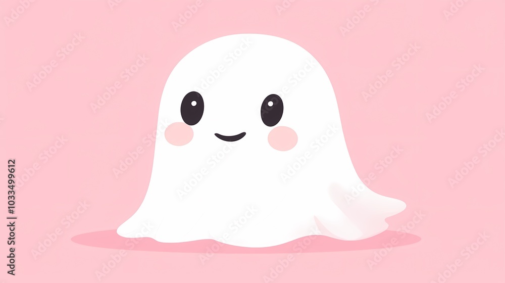 Cute cartoon ghost character on a soft pink background. Cute cartoon ghost character on a soft pink background.