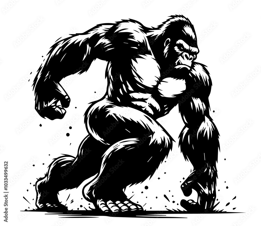 Obraz premium dynamic gorilla silhouette in motion line art style – black vector