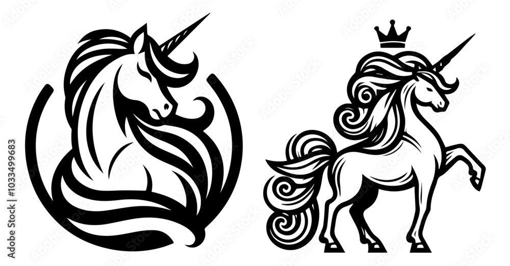 Obraz premium elegant unicorn logo design in black shape with minimalist and sleek style