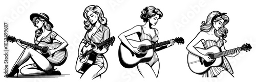 black vector of a pinup girl silhouette with 1950s retro charm