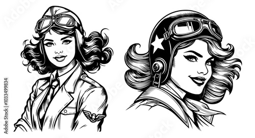 retro style pinup girl silhouette in black vector illustration