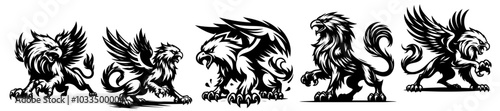 set of fierce gryphons in dynamic poses