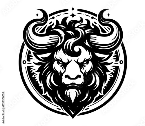 Powerful buffalo face emblem in bold black vector art