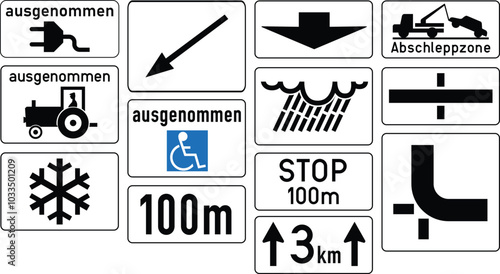 Set of Additional auxiliary signs, Further signs, Retired signs, Road signs in Austria (German: Straßenverkehrsordnung)