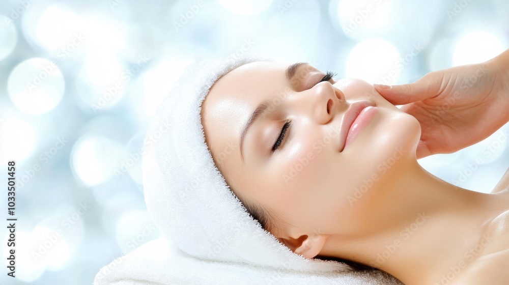 A serene spa treatment featuring a woman enjoying a relaxing facial, promoting wellness and beauty. A serene spa treatment featuring a woman enjoying a relaxing facial, promoting wellness and beauty.