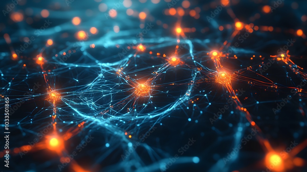 Abstract Representation of a Neural Network with Glowing Nodes Abstract Representation of a Neural Network with Glowing Nodes