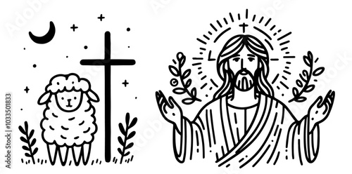 • simple religious icons in hand-drawn sketch for faith and spirituality
