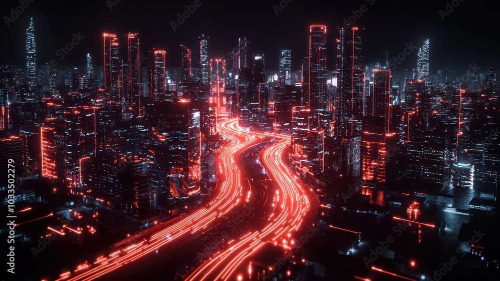 Futuristic cityscape illuminated by vibrant 5G signals, showcasing advanced technology and urban innovation. Futuristic cityscape illuminated by vibrant 5G signals, showcasing advanced technology and urban innovation.