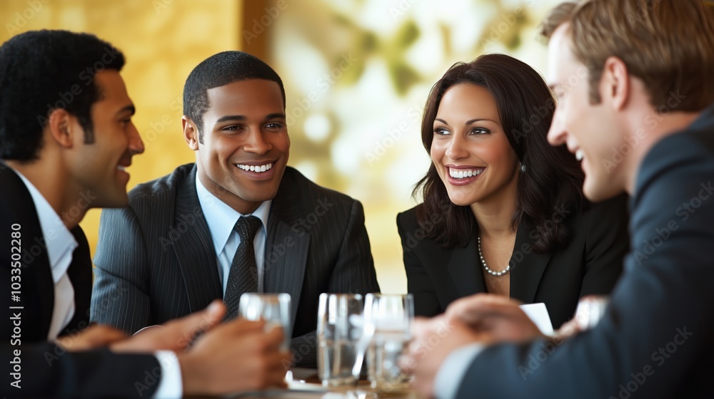 Business meeting with smiling professionals discussing ideas Business meeting with smiling professionals discussing ideas