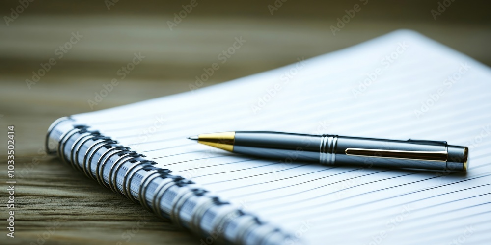 Closeup of a notebook and pen on a wooden table. Closeup of a notebook and pen on a wooden table.