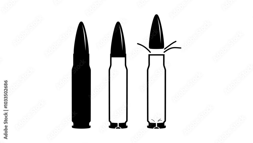 rifle bullet mechanism, black isolated silhouette rifle bullet mechanism, black isolated silhouette