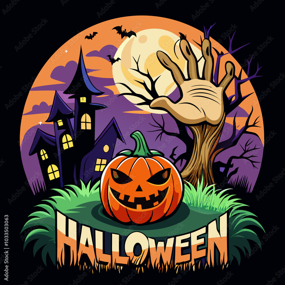 Happy Halloween background with pumpkin, haunted Happy Halloween background with pumpkin, haunted