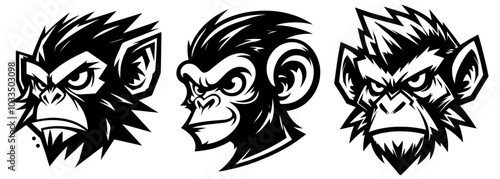 black vector logo featuring monkey portraits with a range of expressions