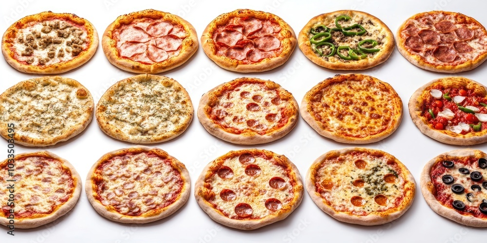 Assorted pizzas isolated on a white background. Assorted pizzas isolated on a white background.