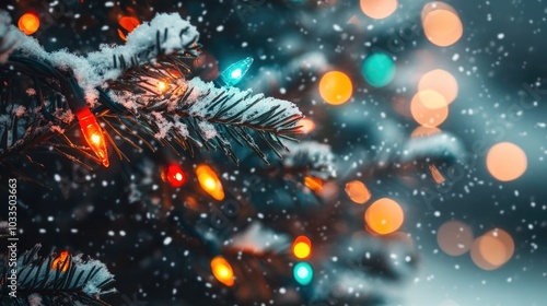 Wallpaper Mural Festive Winter Scene with Snowy Tree Lights Torontodigital.ca