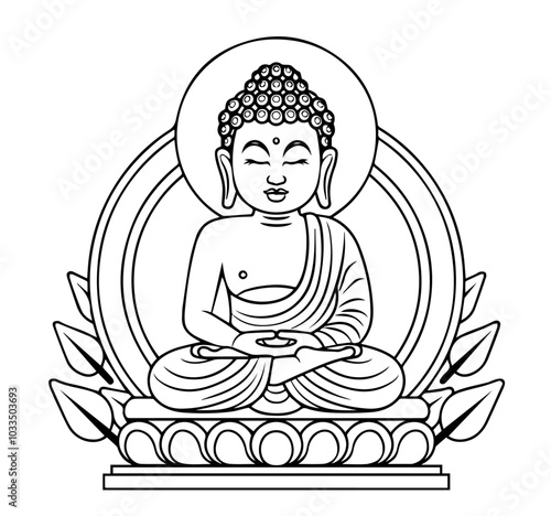 peaceful buddha representation in simple line art sketch black vector