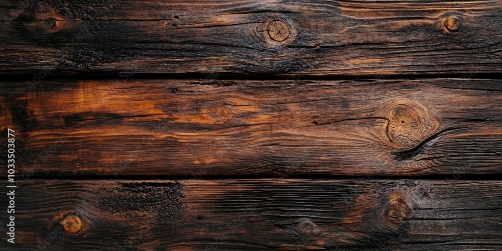 Naklejka premium Dark brown wooden background, texture of a weathered plank.