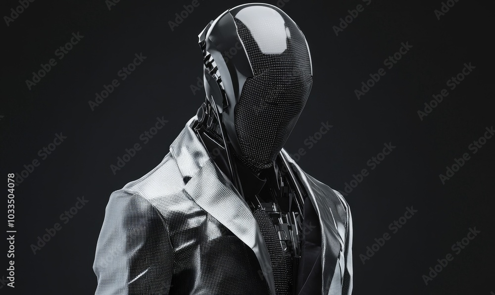 Black metallic robot in silver suit. Black metallic robot in silver suit.