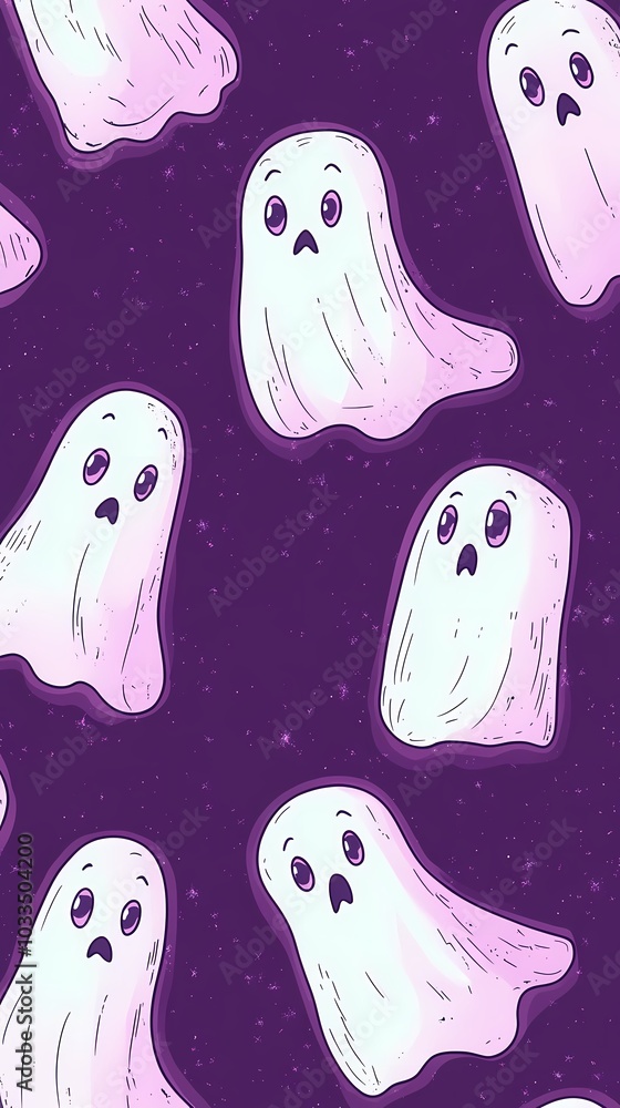Playful ghost pattern on a purple background. Playful ghost pattern on a purple background.