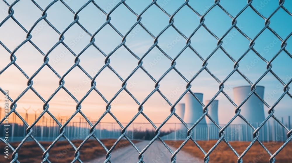 Fototapeta premium nuclear power plant with security fencing