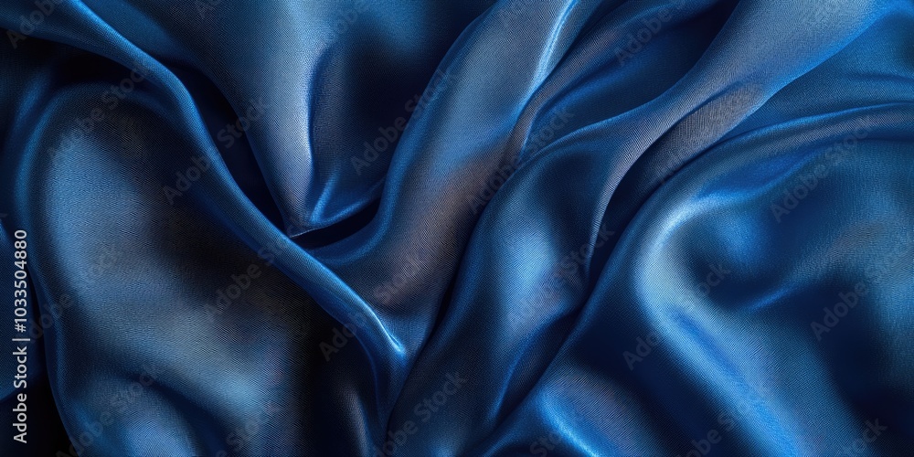 Obraz premium Blue silk fabric, abstract background featuring cerulean silk. Draped fabric texture. Copy space. Design element. Valentine's Day. Textural pattern, ornament, background.
