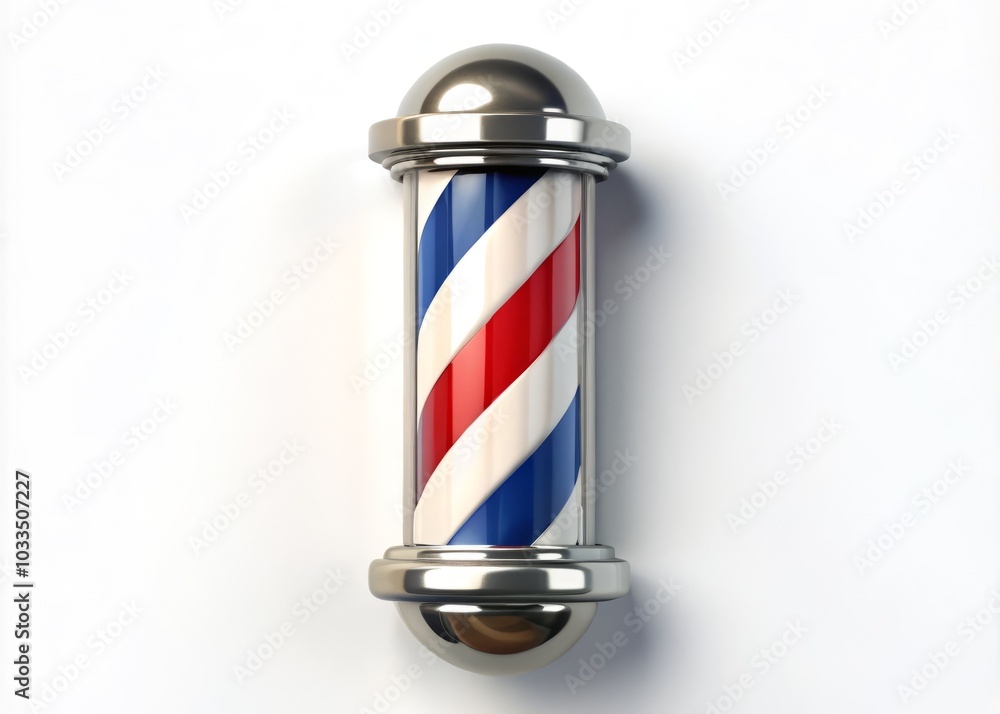 Aerial View of a Classic Barber Shop Pole Against a Clean White Background for Hairdressing and Grooming Related Content Aerial View of a Classic Barber Shop Pole Against a Clean White Background for Hairdressing and Grooming Related Content