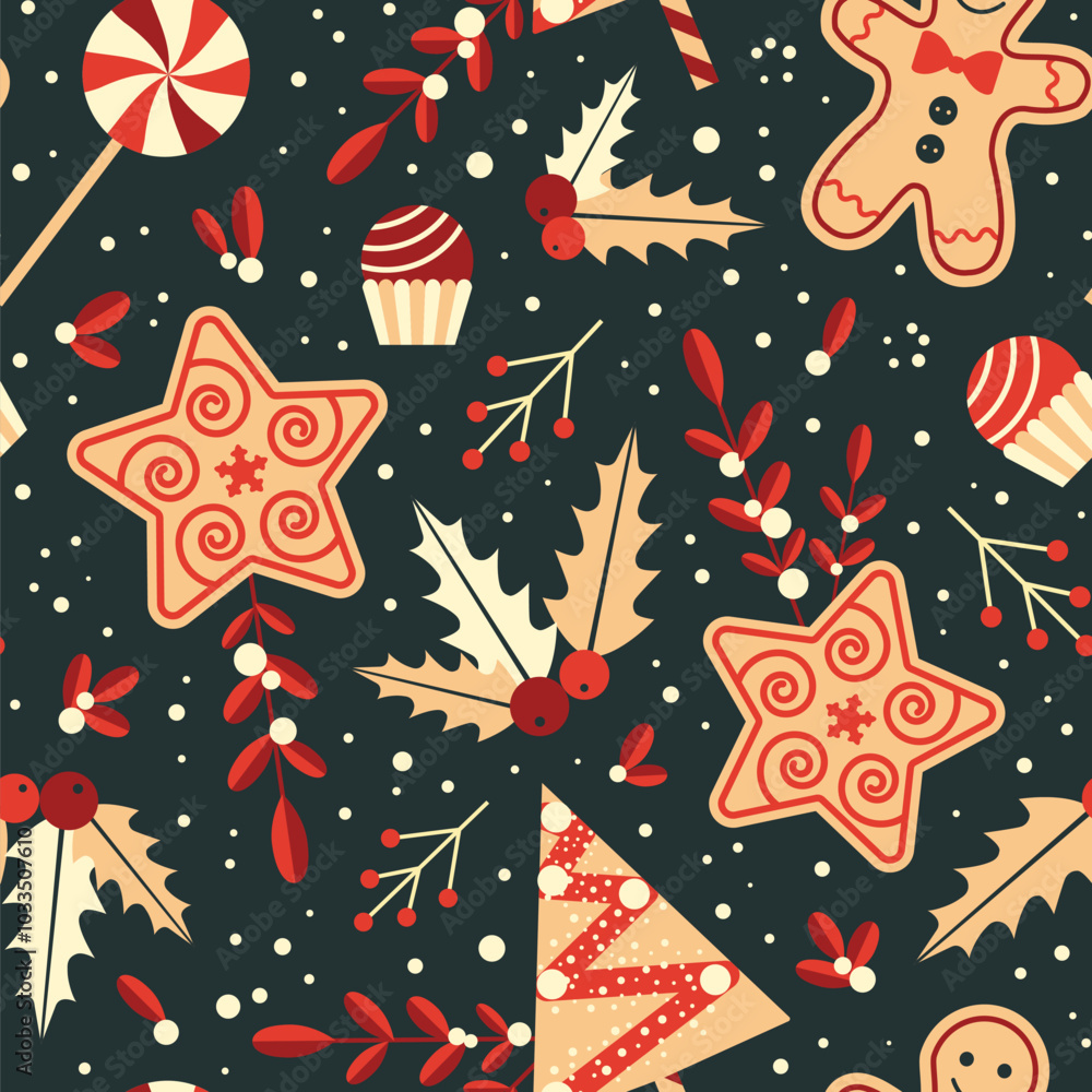 Gingerbread Cookies Christmas Seamless Pattern