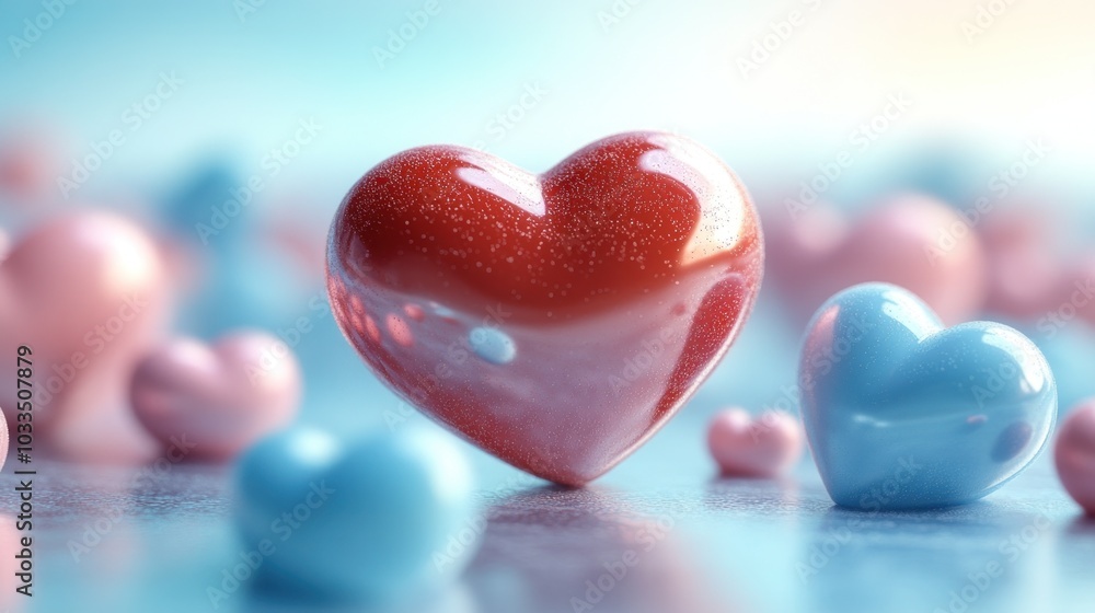 Floating 3D Heart Icon Set in Soft Colors Floating 3D Heart Icon Set in Soft Colors