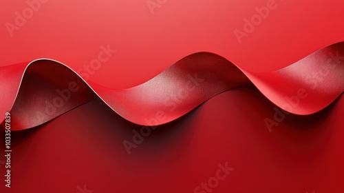 Curved Red Grosgrain Ribbon on a Smooth Surface