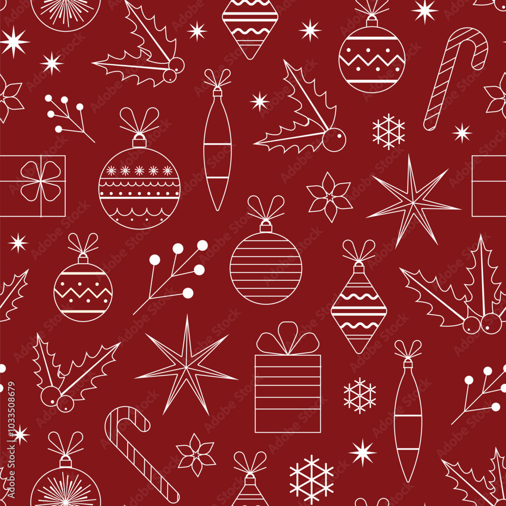 Christmas Seamless Pattern in Retro Red Colors